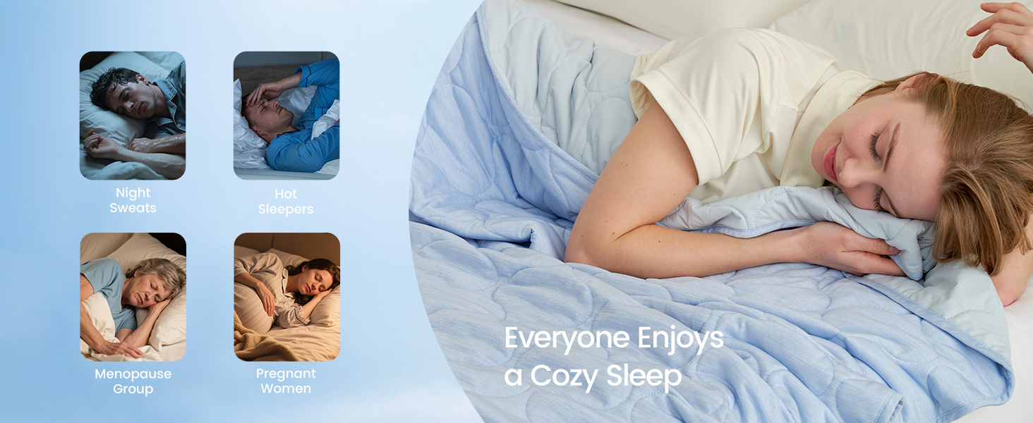 Cozy Bliss Cooling Dual-Sided Blanket for Hot Sleepers, Q-Max>0.46 Lightweight Soft Breathable All Seasons Double Side Cooling Throw for Night Sweats (Cool Blue, 80"x90")
