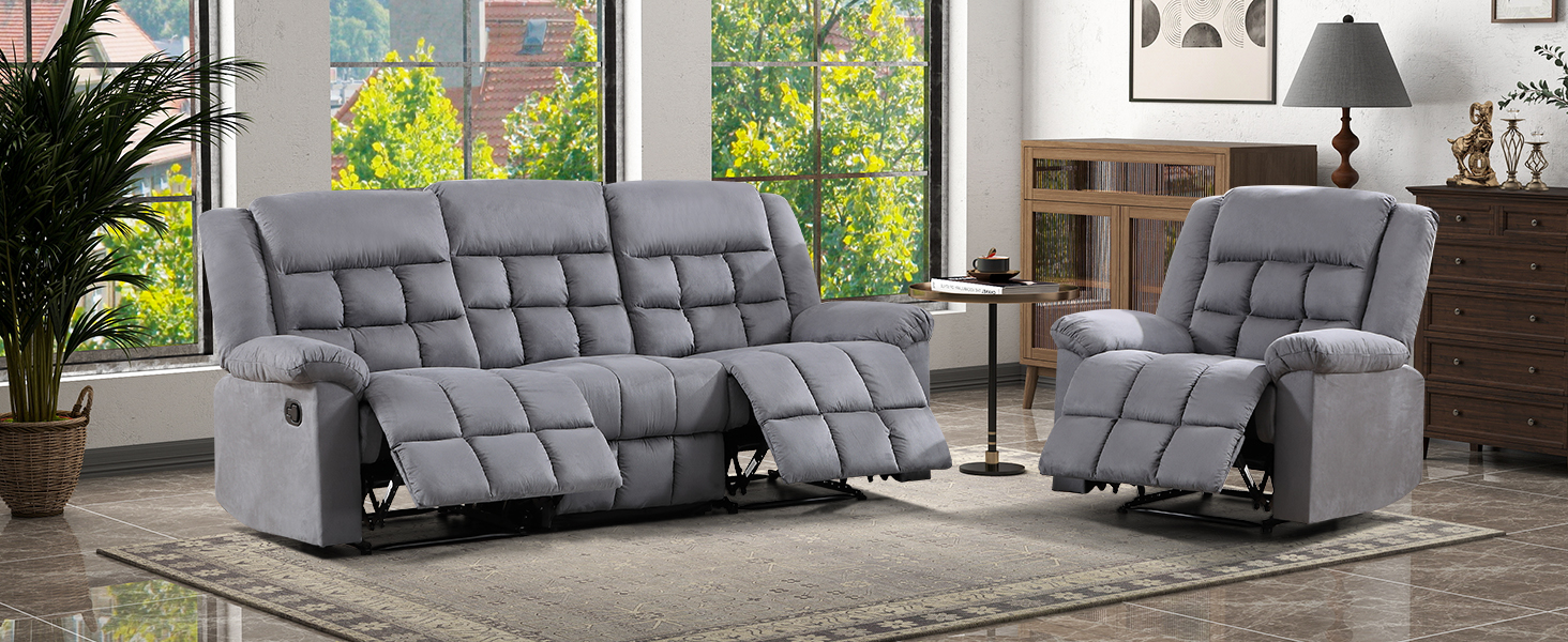 EBELLO Manual Reclining Couch Sofa Set for Living Room