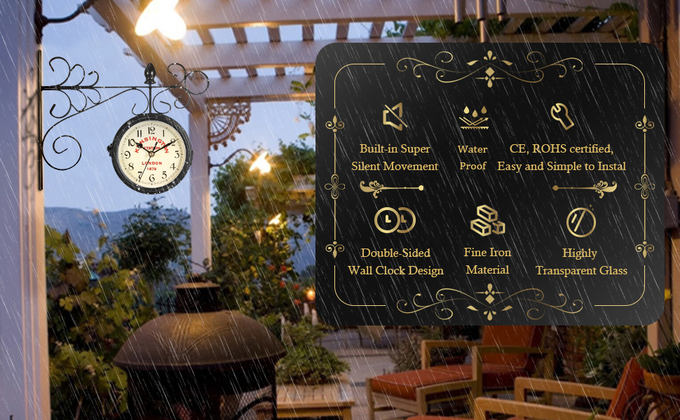 Laiashley Wall Clock, Garden Clocks Outdoor Waterproof,double Sided