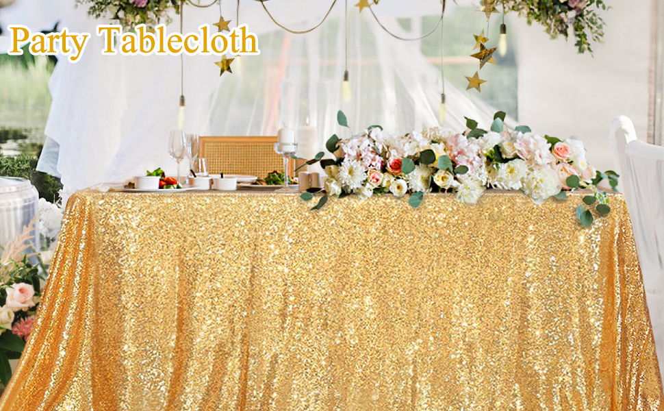 Sparkly Gold Sequin Tablecloth Rectangle Glitter Table