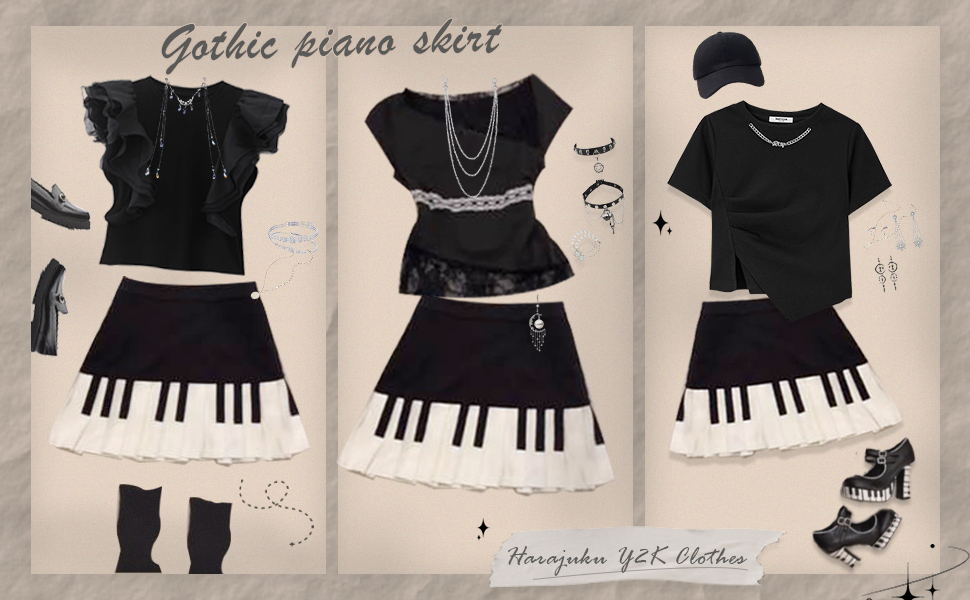Amazon.com: Women Piano Mini Skirts Y2k Harajuku Dark