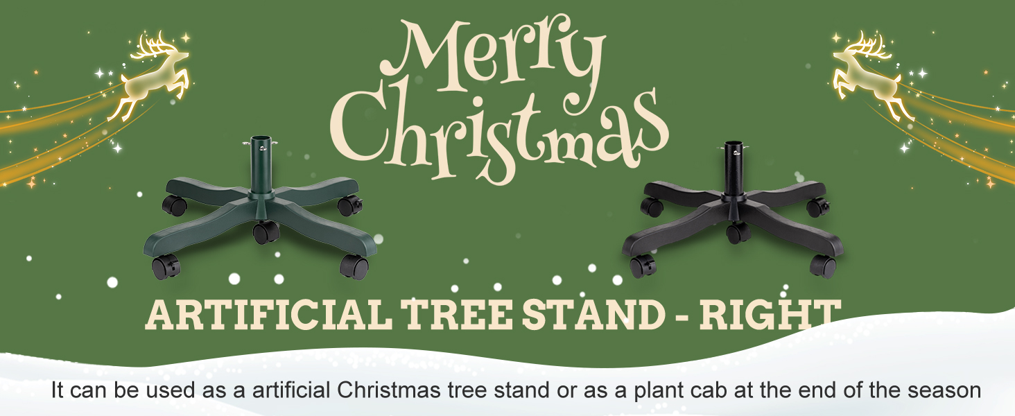 Supporto per albero di Natale artificiale in verde scuro. Può essere utilizzato anche come fermaglio per piante. Presenta testo ?Buon Natale?