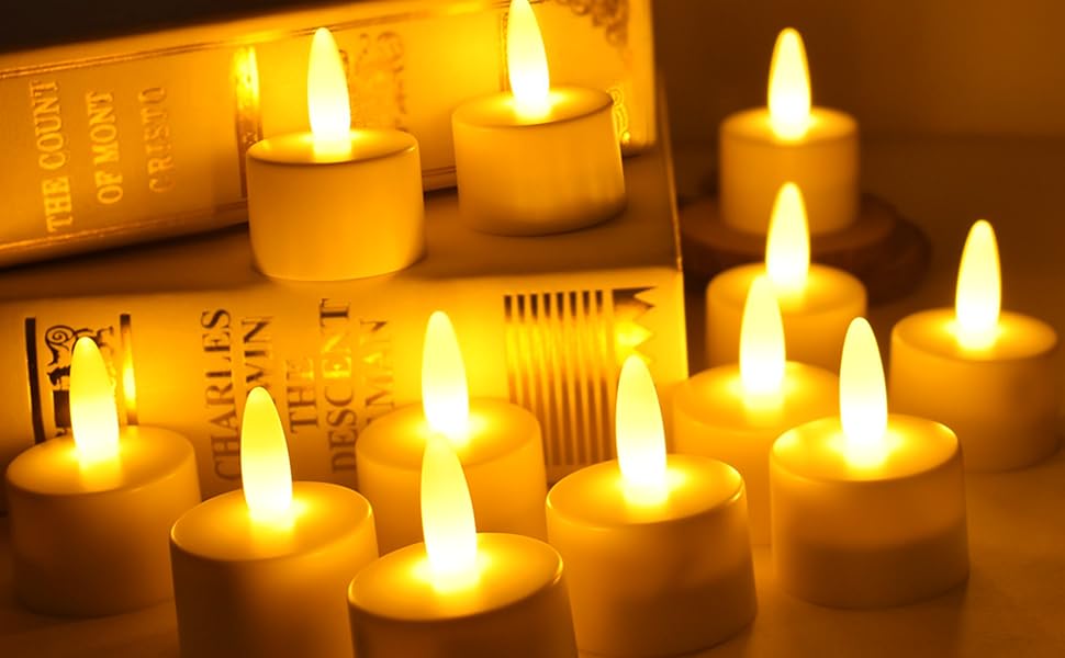 Rechargeable Tea Lights with Remote,52 Hours Flickering