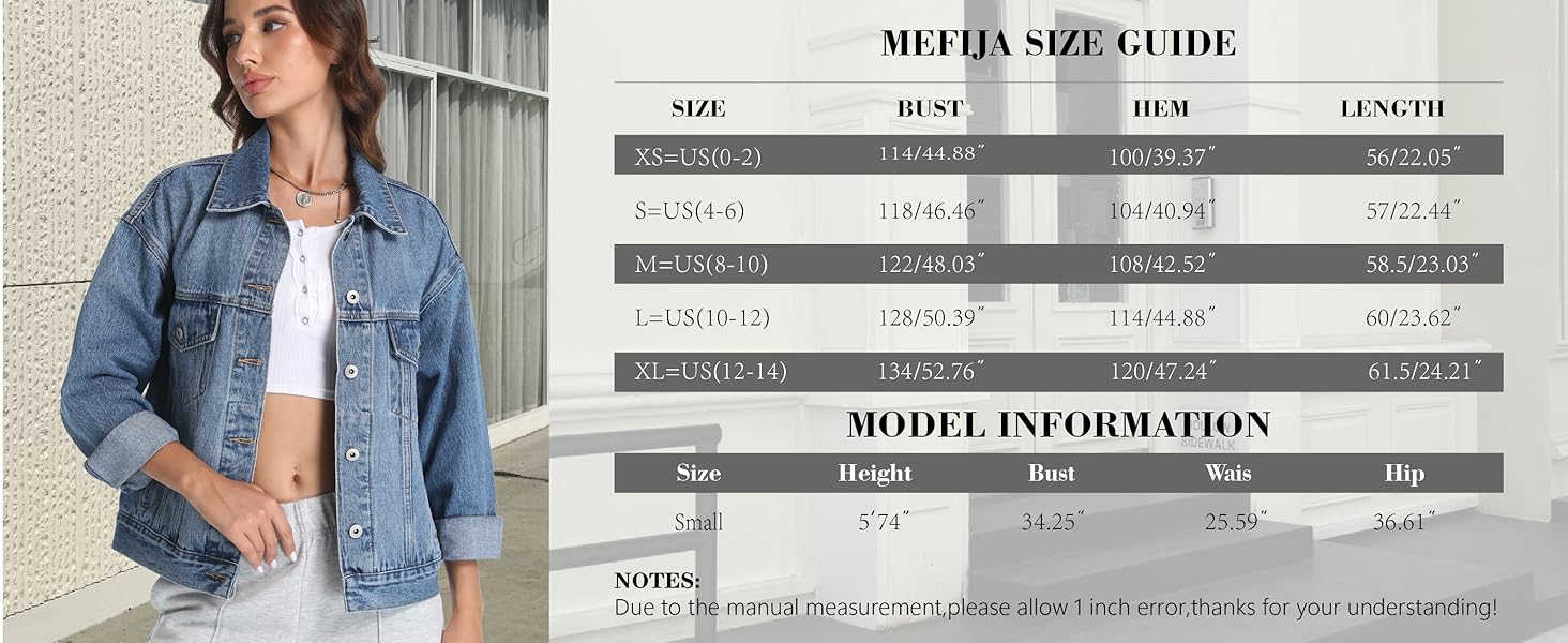 Women's Denim Jackets Long Sleeve Loose Fitted Jean Jacket Coats with Pocket