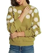 D-Sun Women Crewneck Sweater Long Sleeve Floral Embroidery Knit Pullover Sweater Flower Color Blo...