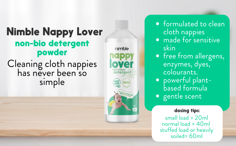 Nimble, Nappy Lover, 1x 1.08kg, Cloth Nappy Detergent, Natural Plant
