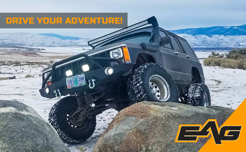 EAG Front Bumper with LED Lights and Winch Plate Fit 8401 Cherokee XJ / 8401