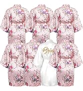 7Pcs Bridesmaid Robes for Wedding Day, White Bridal Party Robe, Floral Bridesmaids Robes, Satin R...