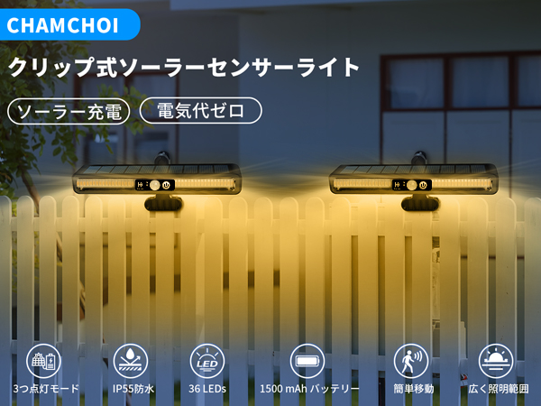 Amazon.co.jp : CHAMCHOI ソーラーライト 屋外 センサーライト