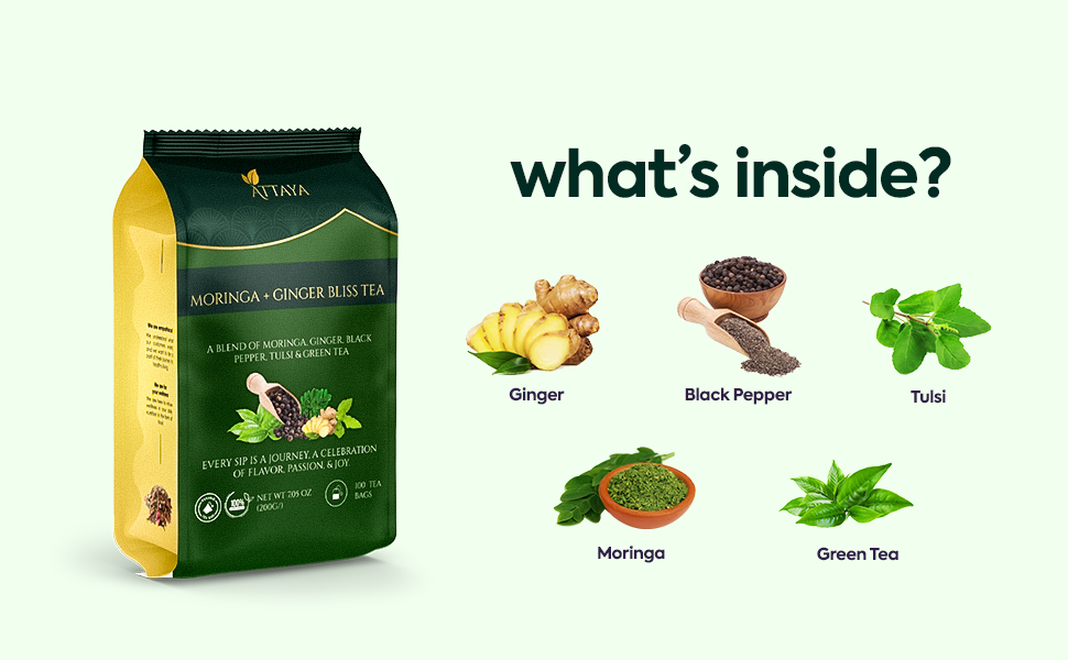 moringa tea powder; moringa tea; tulsi tea; ginger tea bags; holy basil tea
