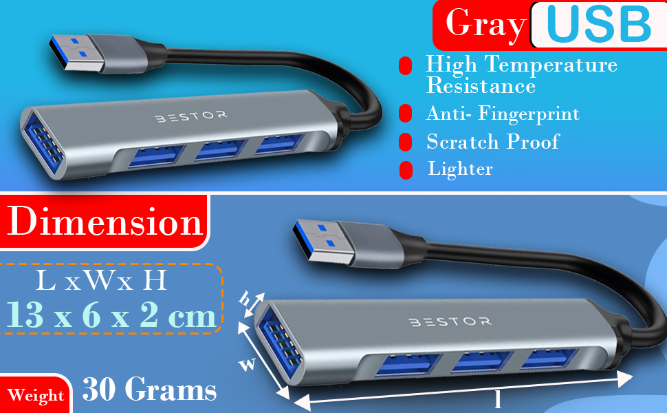 BESTOR® USB Hub 4 in 1, USB to USB Hub,Portable 4 Ports USB Splitter