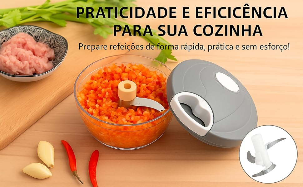 processador manual de alimentos; triturador manual de alimentos; mini processador manual