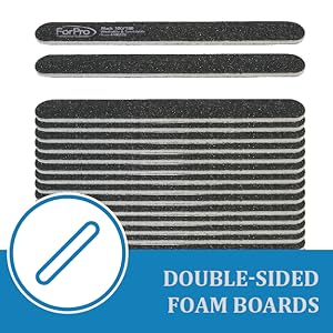 ForPro Foam Boards, Black, 100/180 Grit, Double-Sided Manicure Nail Files,
