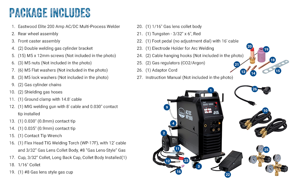 Eastwood Elite 200 Amp MultiProcess AC/DC MP200i Welder TIG Welder