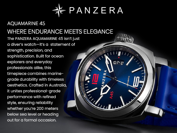 Amazon.com: Panzera Aquamarine 45 Stainless Steel Divers Watch
