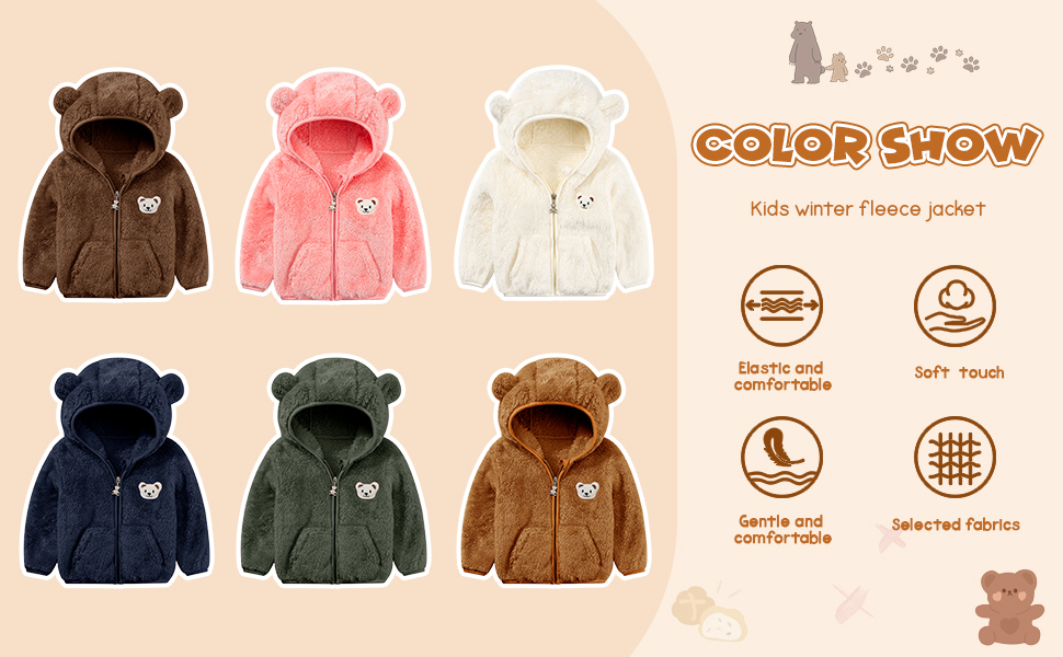 Cute Bear Coats Fall Winter Warm Fuzzy Jacket with Ear