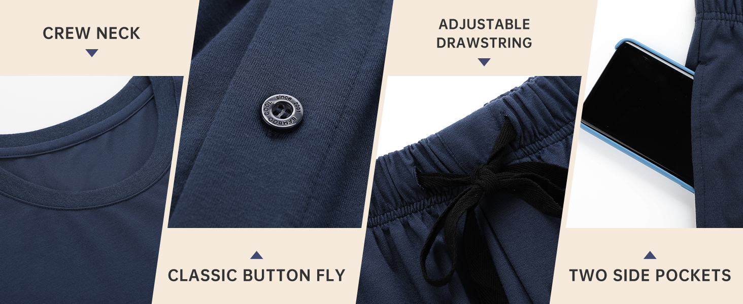 Men's Pajama Sets Lounge Sleep Sets Soft Sleepwear Men Short Sleeves and Shorts Pjs Set with Pocket