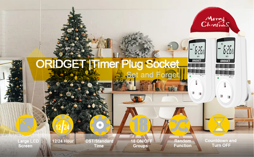 ORIDGET Digital Electrical Timer Plug Socket with 18 OnOff Programs
