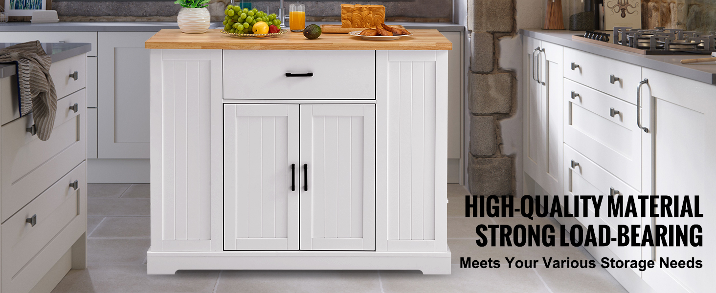 VEVOR Kitchen Island Cart, 46" Wood Top Breakfast Bar with Storage