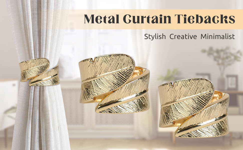 2 Pcs Metal Feathershape Curtain Tiebacks Clips Window Treatments Tie