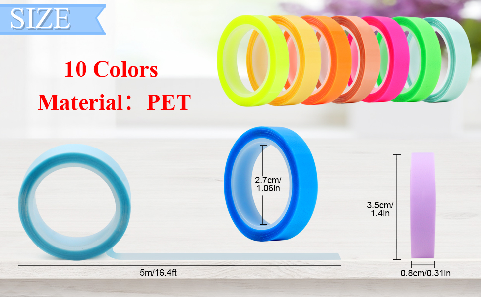 Utron 10 Rolls Highlighter Tape, 5/16"X167" Highlighter