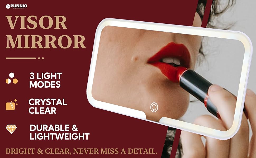 PUNNIO Led Mirror for Car, Rechargeable 3 Light Modes Car