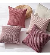 Topfinel Large Couch Throw Pillows Covers 20x20 Inch Set of 4,Accent Corduroy Striped Pink Decora...