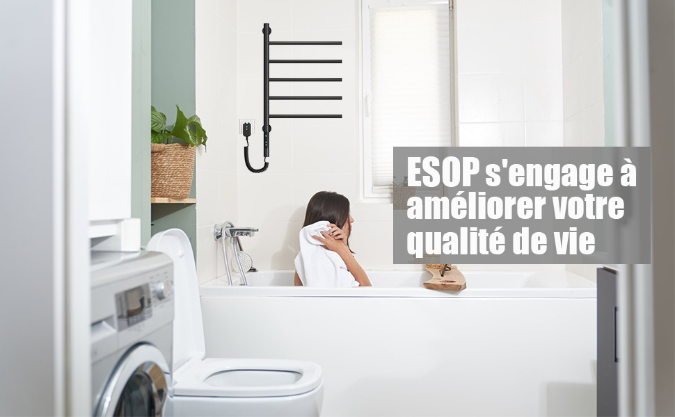 Sèche-Serviettes Électrique, Pivotant à 180 ° Porte-Serviettes Chauffant, Chauffe-Serviettes électrique Mural Avec Thermostat(45-70℃) Minuterie, Écran LED, 660x420cm, 80W, Noir 20 995