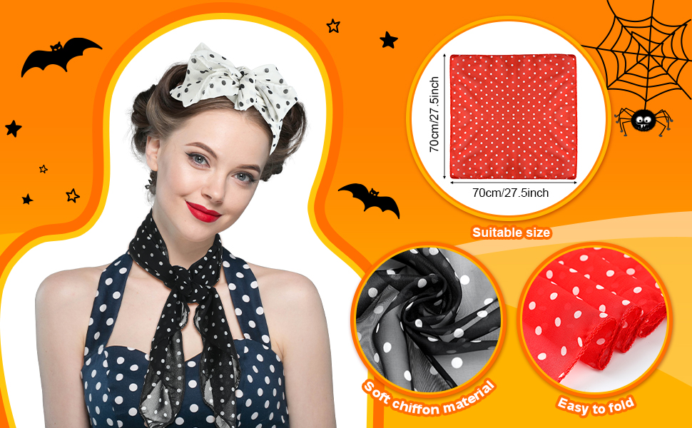 【LOULOUSEOUL】Bitter Long Dress (Scarf Set / Vintage Yell Kathfly 3 Pieces 1950s Polka Dot Scarf for Women Chiffon Scarf