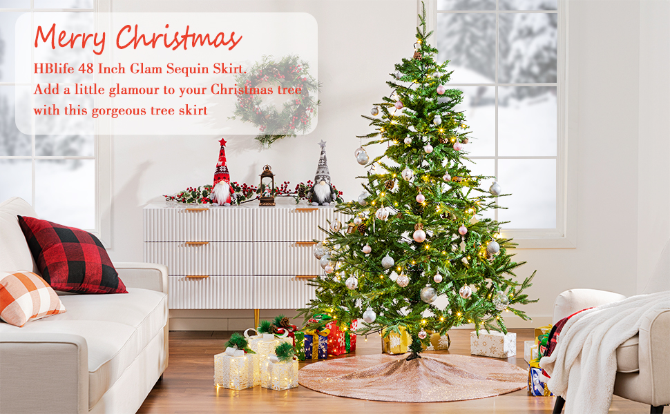 HBlife Christmas Tree Skirt 48 Inches Rose Gold Sequins