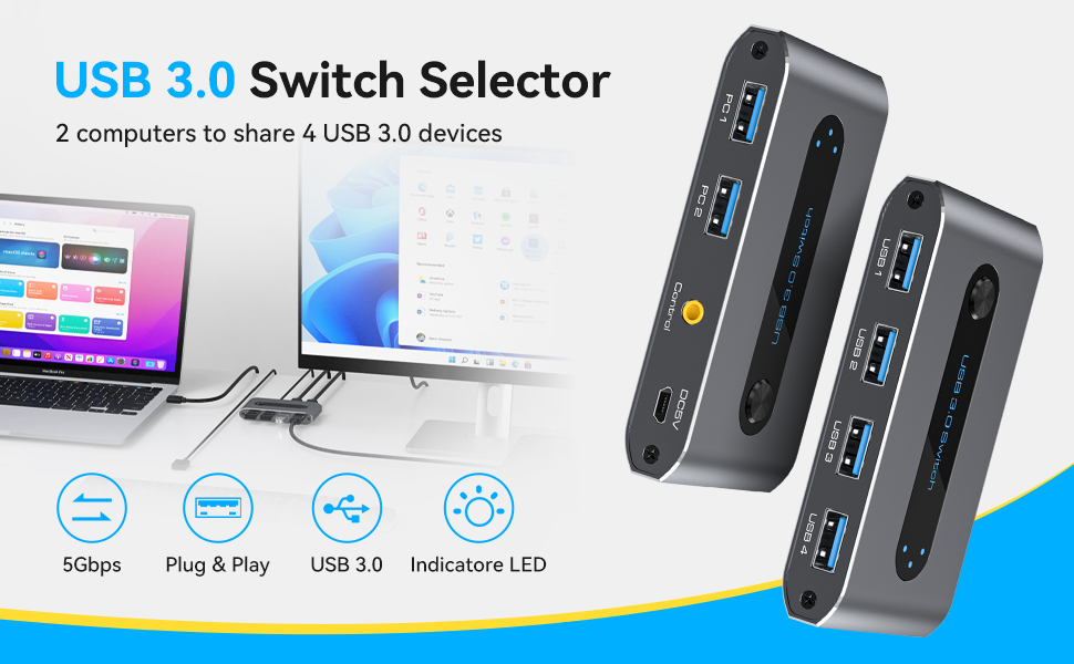 Amazon.com: USB3.0 Switch Selector 4-Port USB Switch 2 PCs Sharing 4 ...