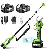 TaskStar 2-in-1 Electric Pruning Shears Cordless: 1.6" Cutting Diameter Brushless Pole Pruner - 2...