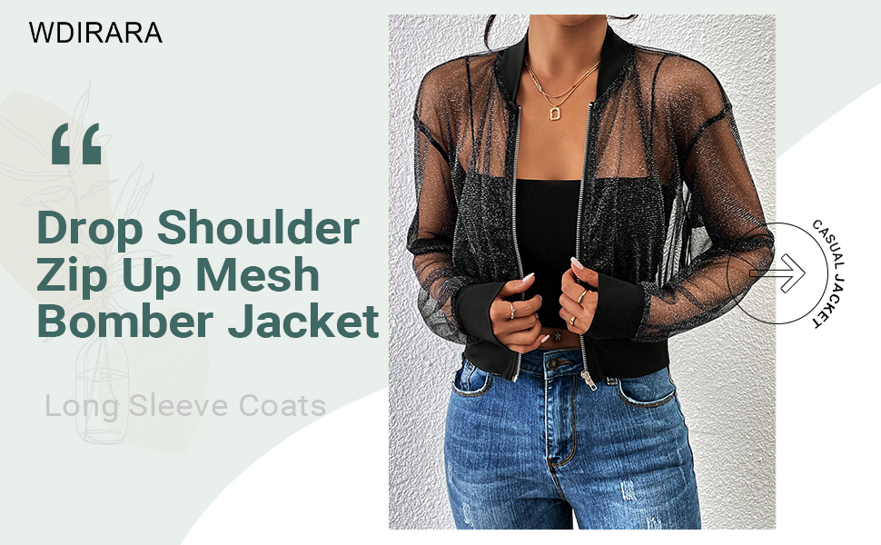 Amazon.com: WDIRARA Women's Zip Up Glitter Mesh Bomber