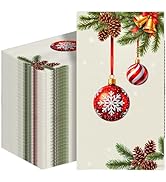 100-PK Christmas Paper Napkins Disposable: Guest Dinner Hand Towels, Xmas Balls Design for Table ...