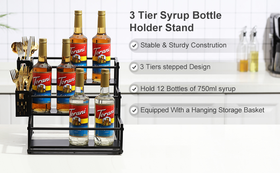 mankayoo 3 Tier Coffee Syrup Rack Organizer, Syrup Bottle Holder for Coffee Bar, 12