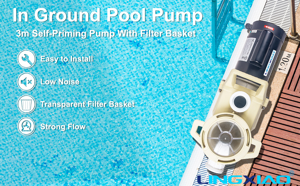 LINGXIAO Inground Pool Pump, 1.0HP In Ground Swimming Pool Pumps with