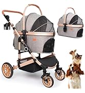 Pet Stroller with 4 Wheels, Foldable Pet Travel Carrier for Small/Medium Dogs Cats up to 50lbs, D...