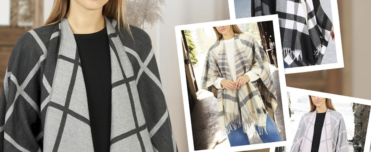 MELIFLUOS Women's Shawl Wrap Poncho Ruana Cape Cardigan Sweater Open Front for Fall Winter Spring