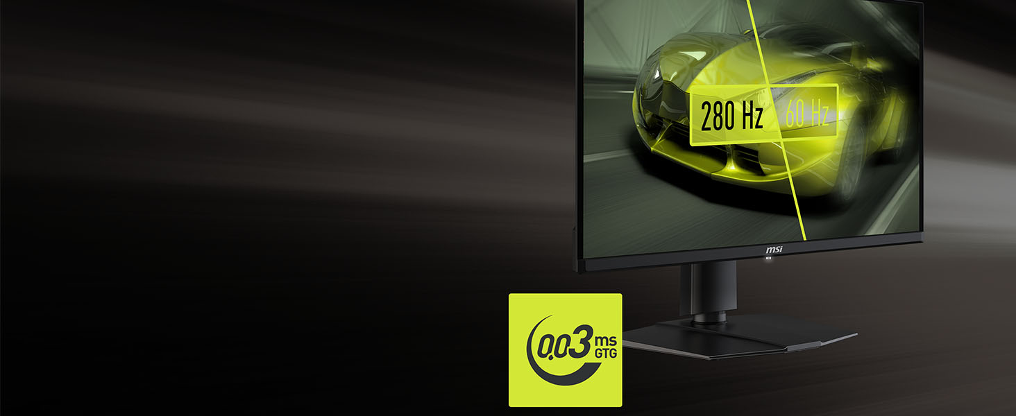 Frecuencia de actualización de 280 Hz y tiempo de respuesta GtG de 0,03 ms