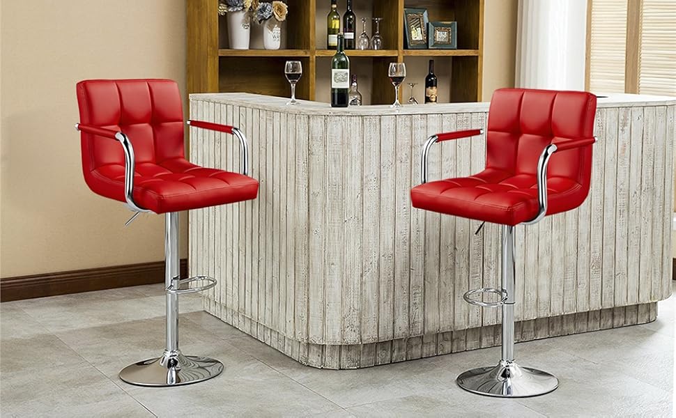 Yaheetech Tall Bar Stools Set of 2 Modern Square PU Leather