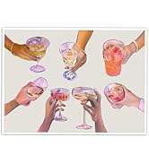 Funky Bar Cart Wall Art Vintage Pink Cocktail Cheers Canvas Painting Champagne Liquor Wall Decor ...