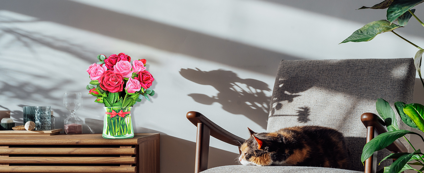 Airpark Paper Pop Up Cards,Rose Paper Flower Bouquet,3D