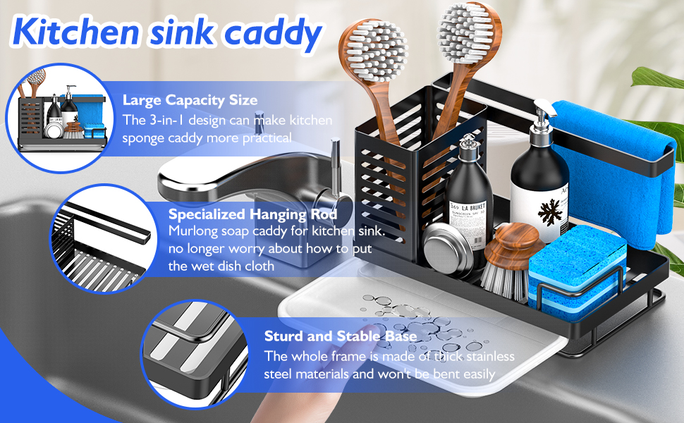 MURLONG Sink Caddy, Kitchen Sink Organizer Sponge Holder