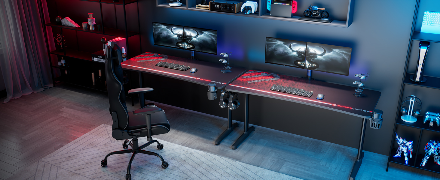EUREKA ERGONOMIC Gaming Desk, 152×70cm Computer Table Carbon Fiber