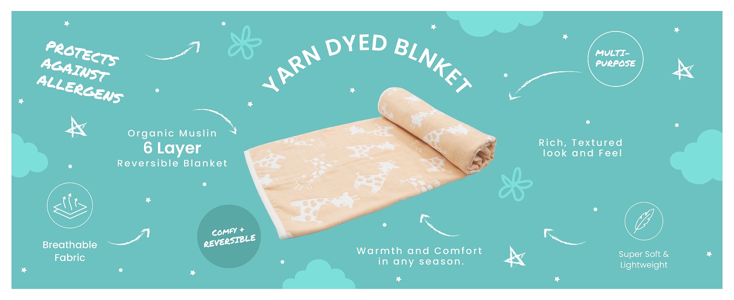 TIDY SLEEP Baby Blanket WrapperSleeping Bag/6 Layer Reversible Cotton