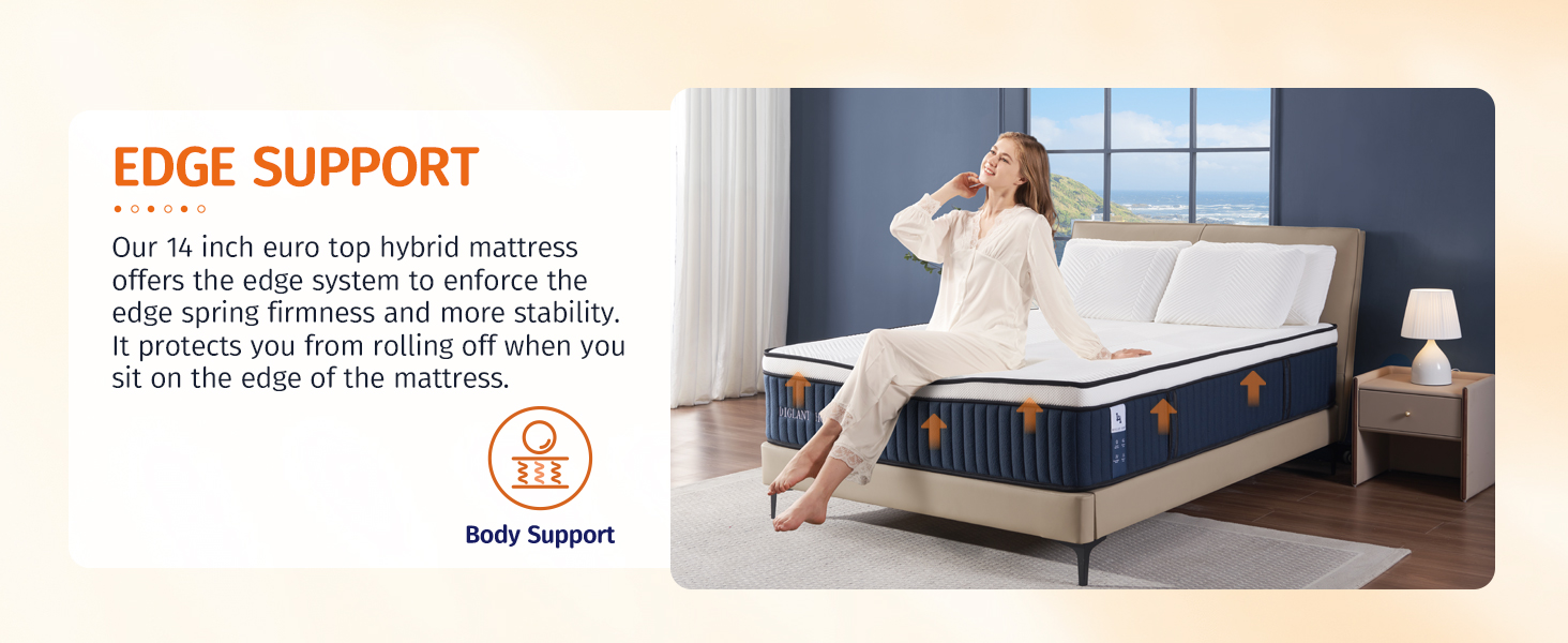King Mattress, DIGLANT 14 Inch Hybrid Mattress, Medium