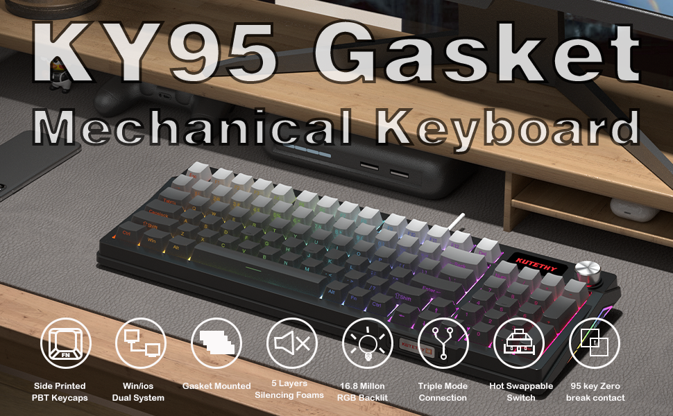 KUTETHY KY95 3-Modes Wireless Gasket Gaming Keyboard