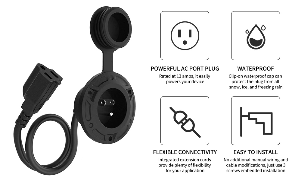 RV Shore Power Inlet Charger Plug Supply 15Amp 125V RV AC