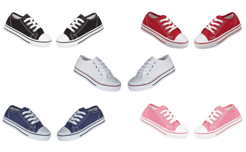 Girls Boys Kids Low Top Iconic Classics Canvas Sneakers Multicolors Black Navy Pink Red White