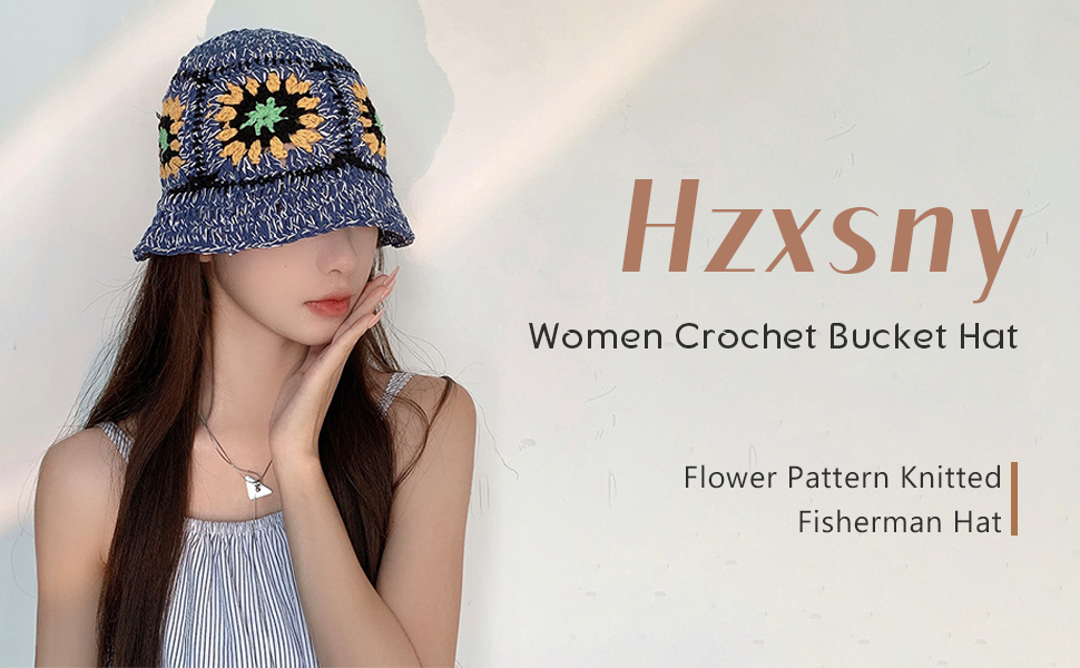 Floral Crochet Hat for Women Handmade Bucket Hats Foldable